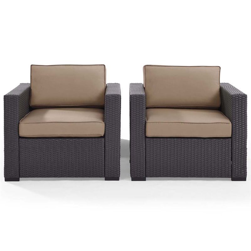 Pemberly Row Wicker Patio Arm Chair in Brown and Mocha (Set of 2)