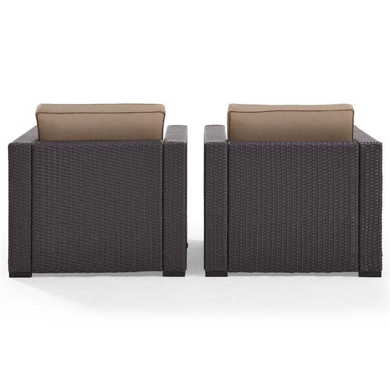 Pemberly Row Wicker Patio Arm Chair in Brown and Mocha (Set of 2)
