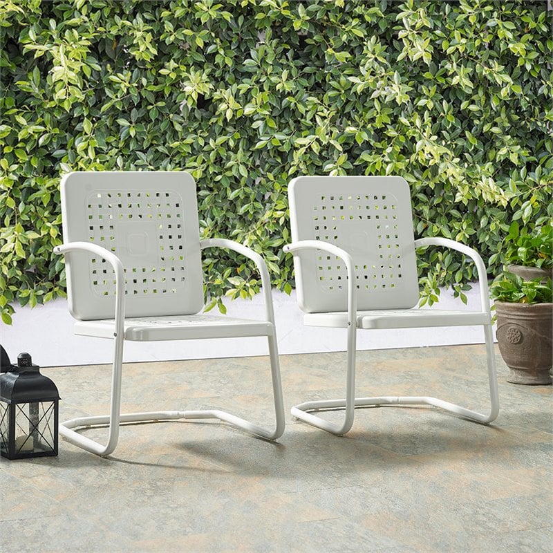 Pemberly Row Industrial Metal Patio Chair in White (Set of 2)