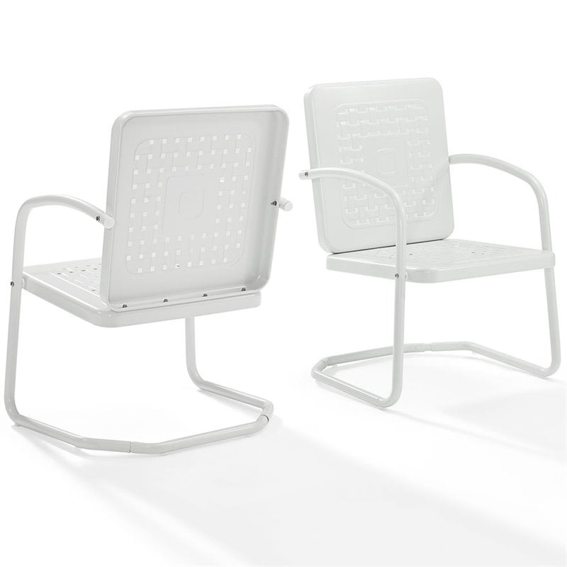 Pemberly Row Industrial Metal Patio Chair in White (Set of 2)