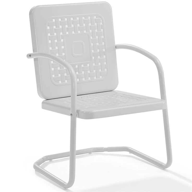 Pemberly Row Industrial Metal Patio Chair in White (Set of 2)