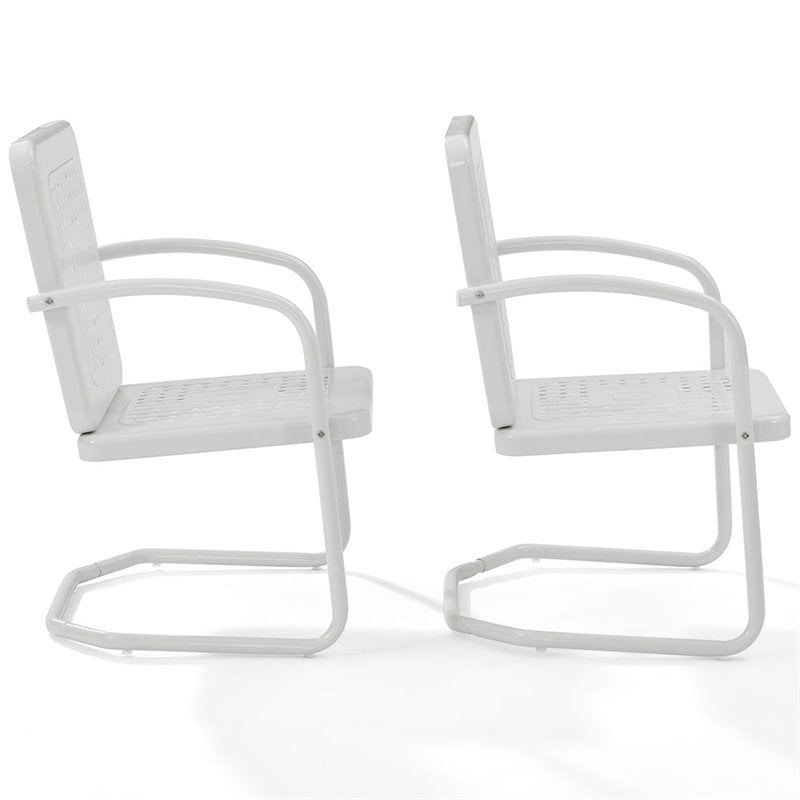 Pemberly Row Industrial Metal Patio Chair in White (Set of 2)