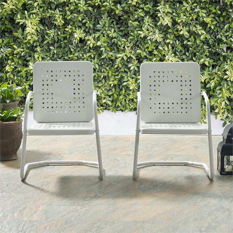 Pemberly Row Industrial Metal Patio Chair in White (Set of 2)