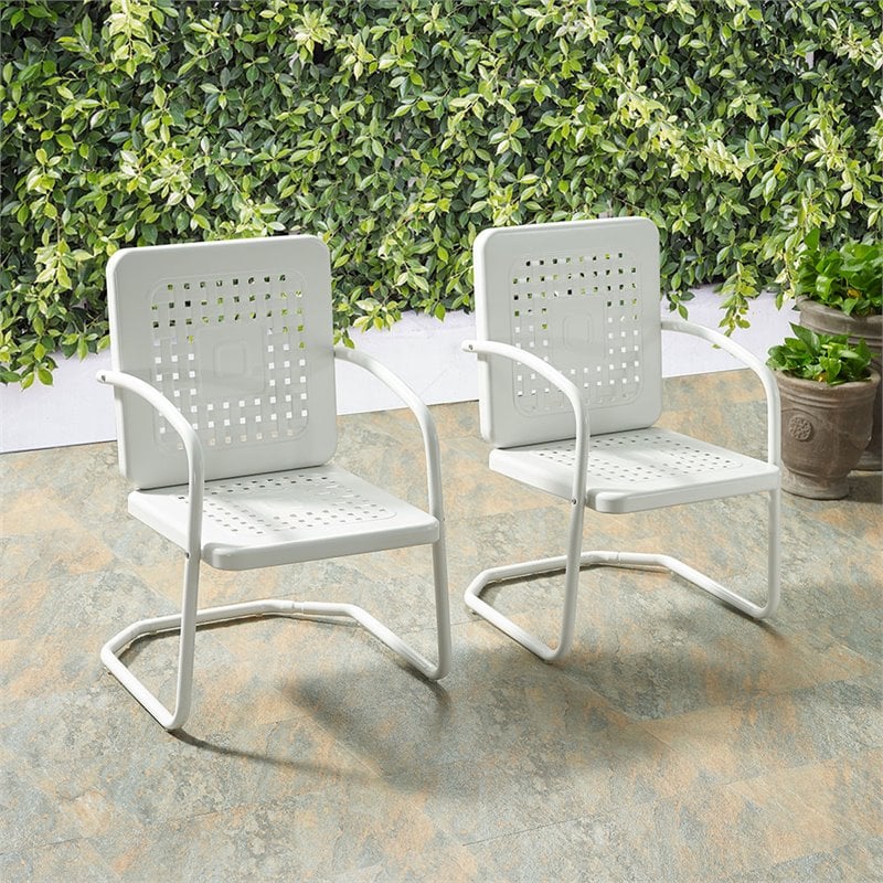 Pemberly Row Industrial Metal Patio Chair in White (Set of 2)