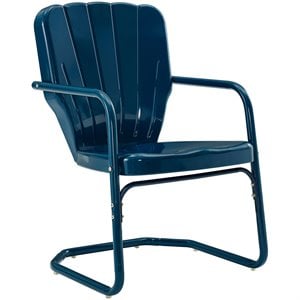 Pemberly Row Steel Metal Outdoor Chair in Navy Gloss (Set of 2)