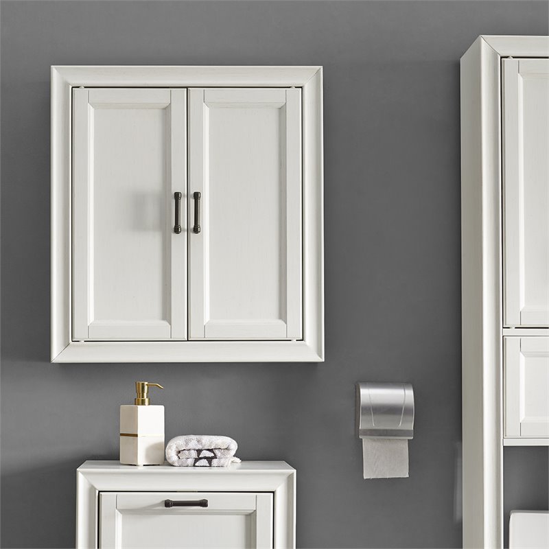 Pemberly Row Modern Wood Medicine Cabinet with Shelves in Vintage White