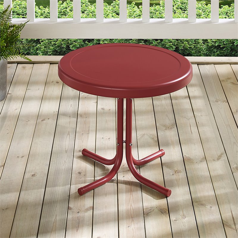 Pemberly Row Modern Metal Patio End Table in Bright Red Gloss
