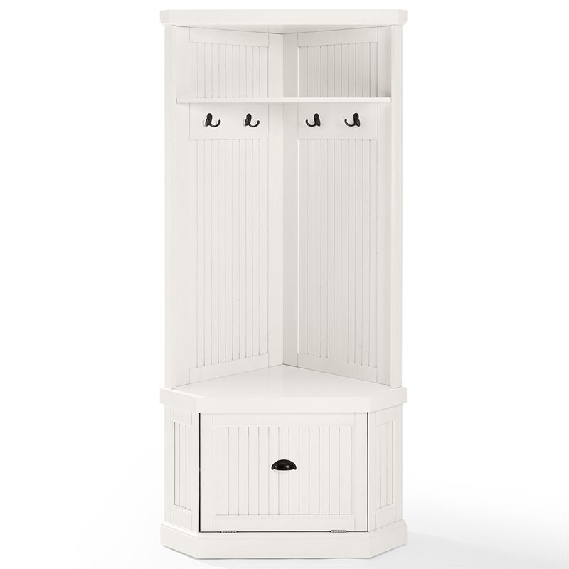 Pemberly Row 4-Hook Coastal Wood Corner Hall Tree in Distressed White