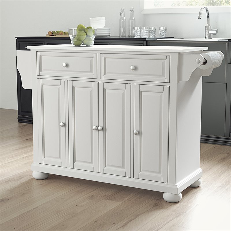 Pemberly Row Transitional Wood/Granite Kitchen Island in White
