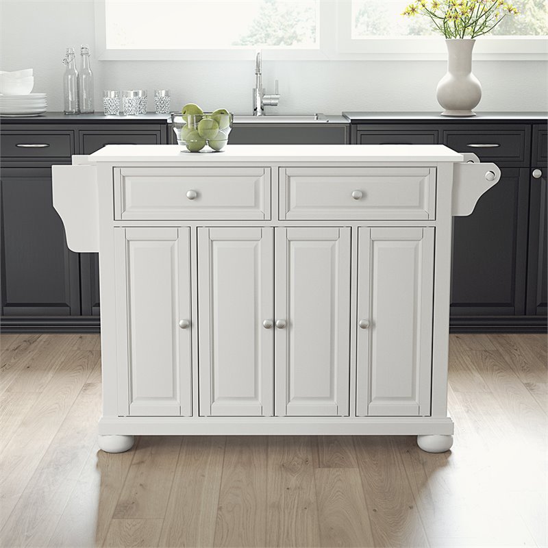 Pemberly Row Transitional Wood/Granite Kitchen Island in White