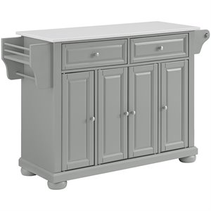 Pemberly Row Transitional Wood/Granite Kitchen Island in Gray/Chrome