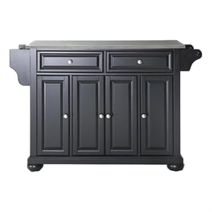 Pemberley Row Stainless Steel Black Kitchen Island Rectangular Adjustable Shelves Unassembled