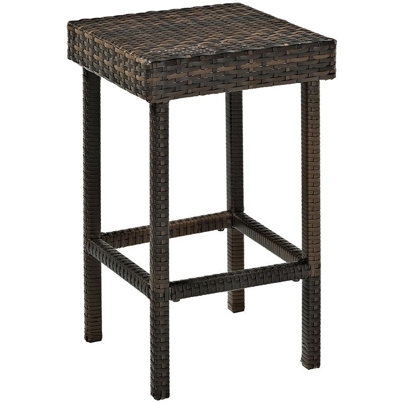 Pemberly Row 5 Piece Wicker Patio Counter Height Dining Set in Brown