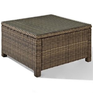 Pemberly Row 32&quot Square Glass Top Patio Coffee Table in Brown