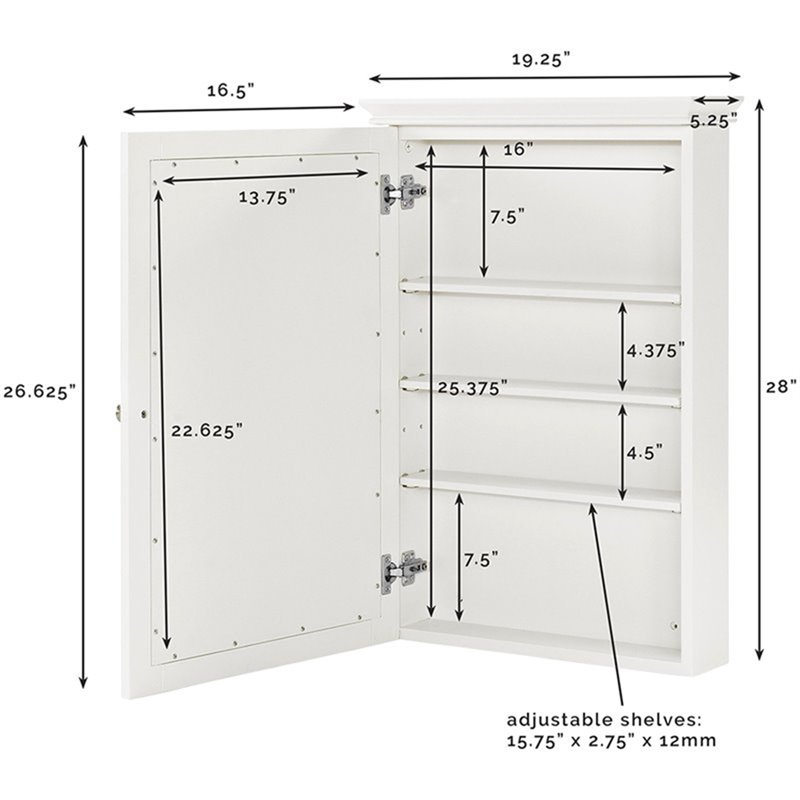 Pemberley Row MDF White Medicine Cabinet Rectangular Mirrored 28