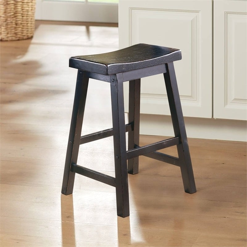 Pemberley Row Solid Wood Black Counter Stool Rectangular Unassembled 23.5