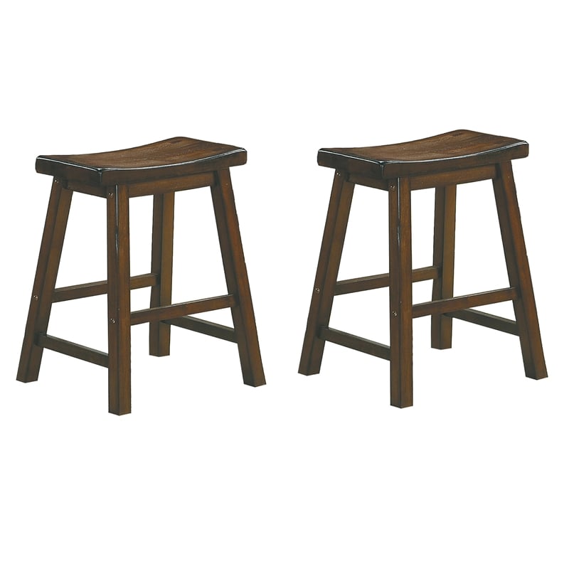 Pemberley Row Solid Wood Cherry Bar Stool Set Saddle Seat 18
