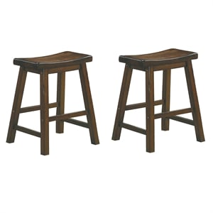 Pemberley Row Solid Wood Cherry Bar Stool Set Saddle Seat 18&quot Easily Assembled