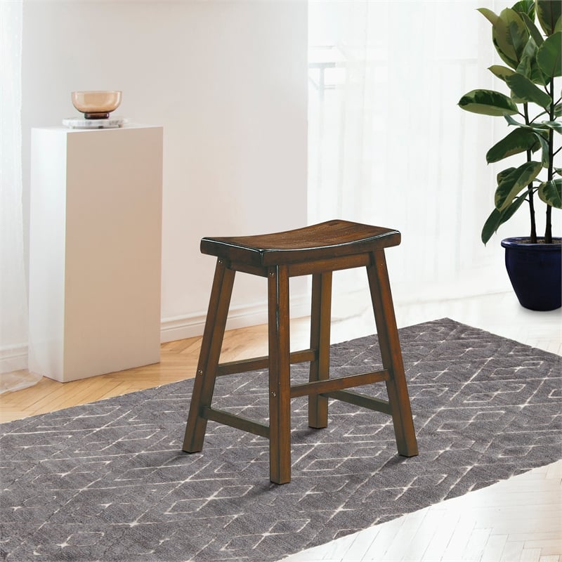 Pemberley Row Solid Wood Cherry Bar Stool Set Saddle Seat 18
