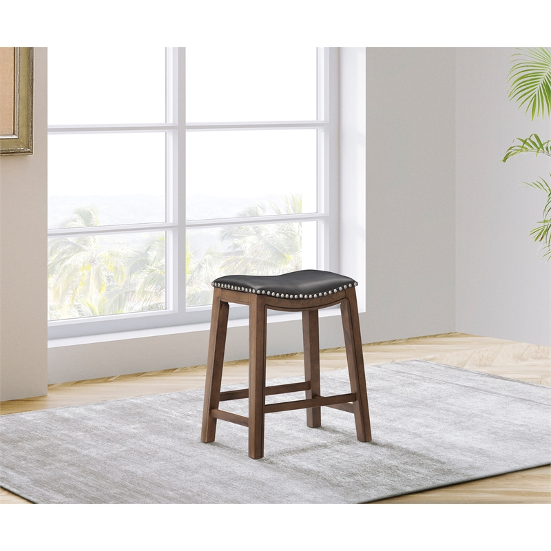 Pemberley Row Faux Leather Black Counter Stool Rectangular Nailhead Trim 24