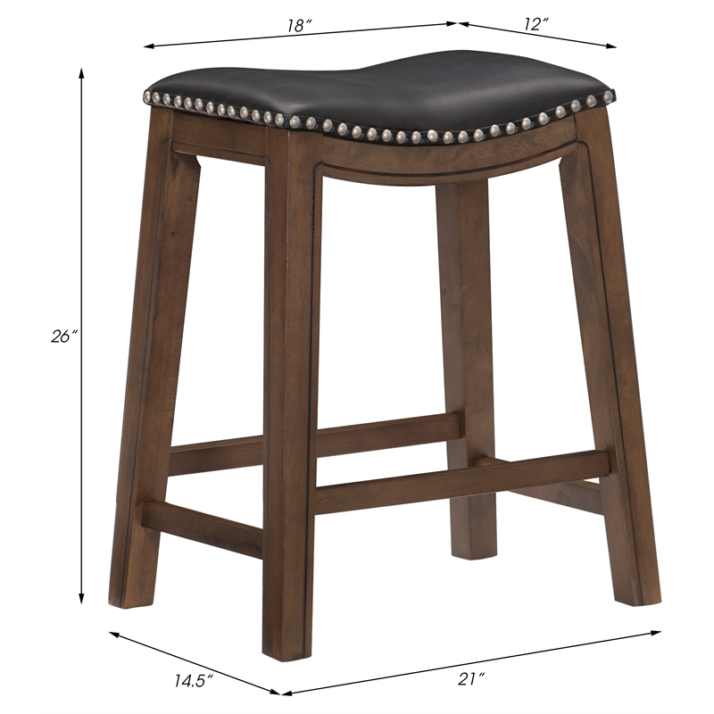 Pemberley Row Faux Leather Black Counter Stool Rectangular Nailhead Trim 24