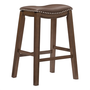 Pemberley Row Faux Leather Brown Bar Stool Rectangular Nail Head Trim 30.75&quot Unassembled