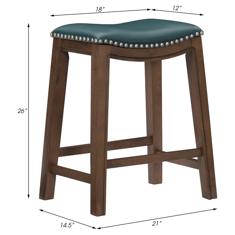 Pemberley Row Faux Leather Green Counter Stool Rectangular Nailhead Trim 24