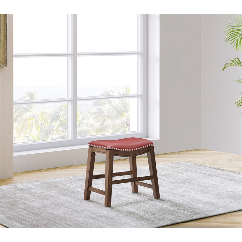 Pemberley Row Faux Leather Red Bar Stool Saddle Seat Footrest 20