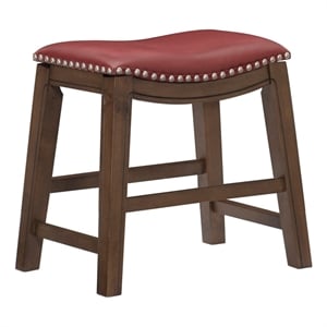 Pemberley Row Faux Leather Red Bar Stool Saddle Seat Footrest 20&quotH x 20&quotW x 15.5&quotD Assembled