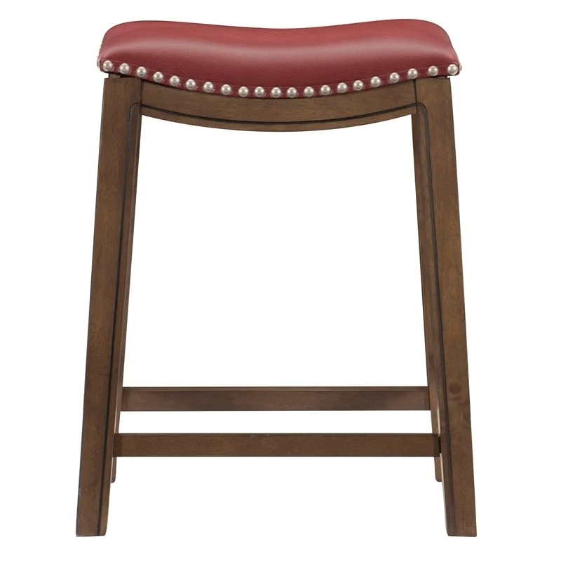 Pemberley Row Faux Leather Red Counter Stool Rectangular Nail Head Trim 25.75