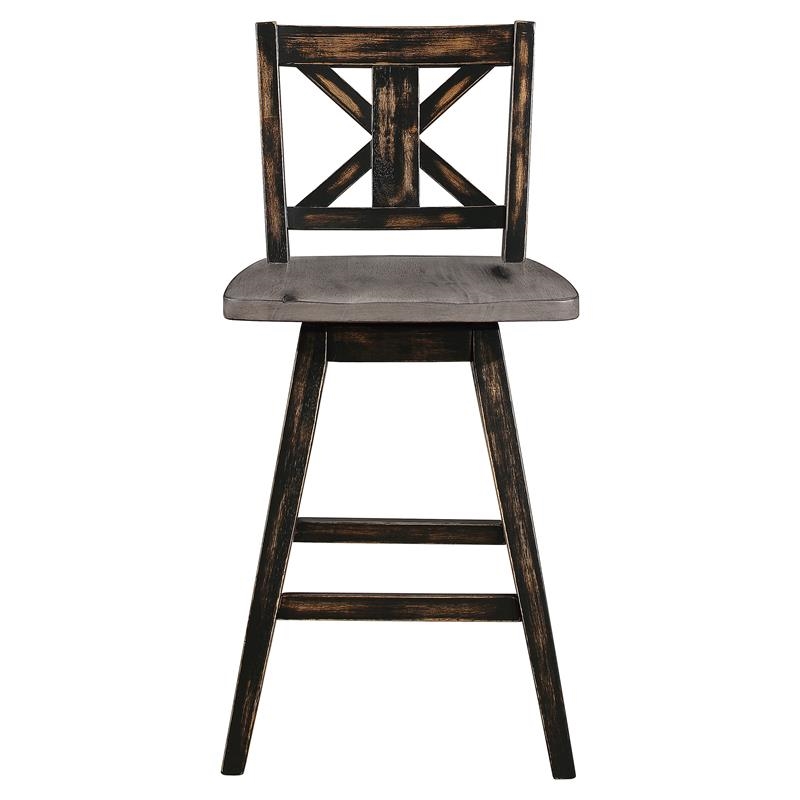 Pemberly Row Wood Bar Stool Chair Set of 2 in Black - Rotating Square Seat