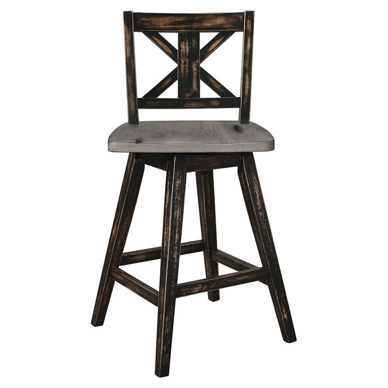Pemberly Row Wood Bar Stool Chair Set of 2 in Black - Rotating Square Seat