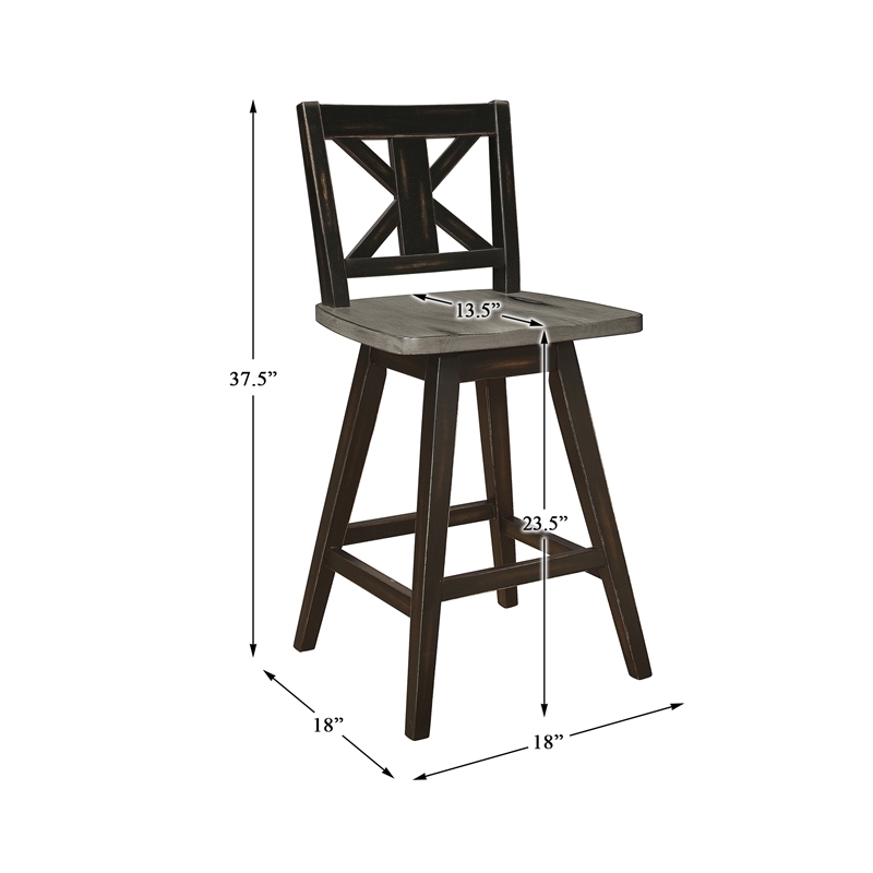 Pemberly Row Wood Bar Stool Chair Set of 2 in Black - Rotating Square Seat