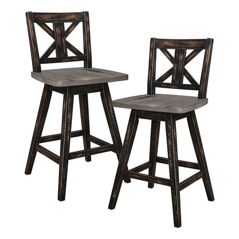 Pemberly Row Wood Bar Stool Chair Set of 2 in Black - Rotating Square Seat