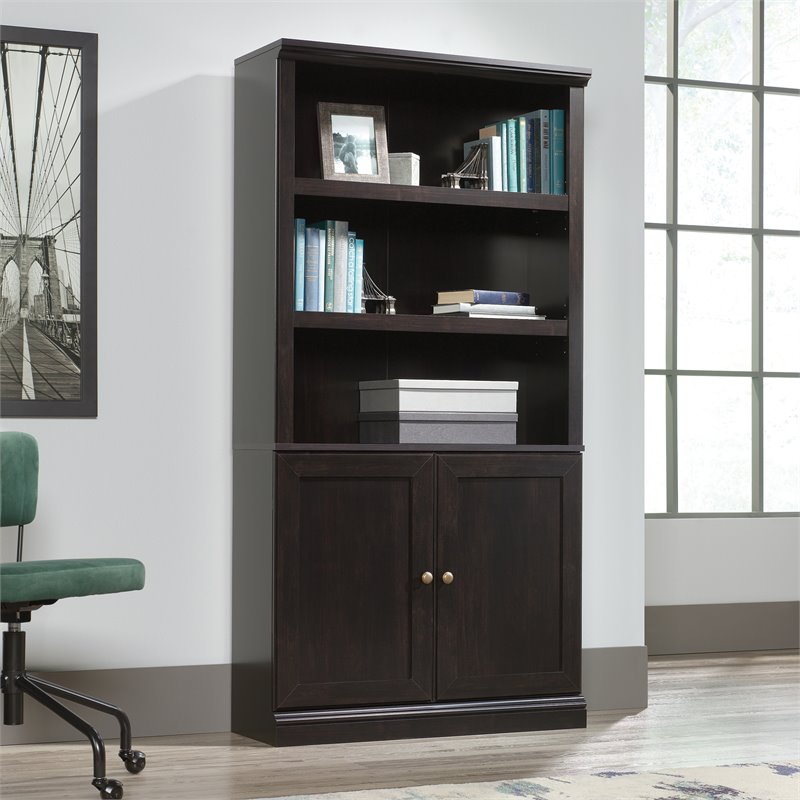 Pemberly Row 3-Shelf Modern Engineered Wood Bookcase in Estate Black