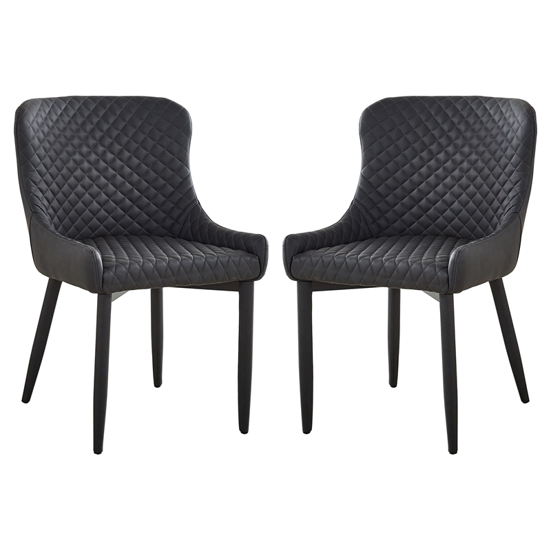Pemberly Row Tufted Side Dining Chair in Dark Gray (Set of 2)