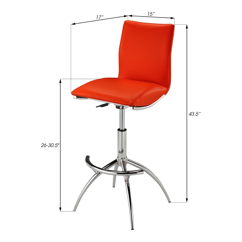 Pemberly Row Adjustable Bar Stool in Red (Set of 2)