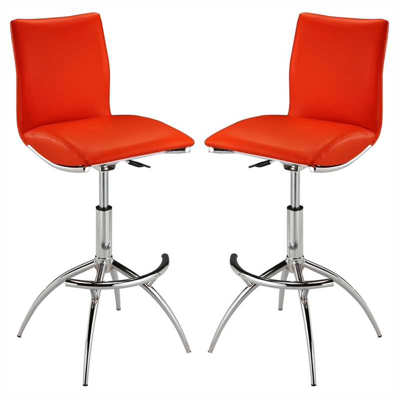 Pemberly Row Adjustable Bar Stool in Red (Set of 2)