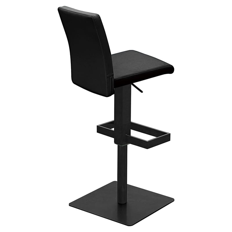 Pemberly Row Faux Leather Adjustable Bar Stool in Black