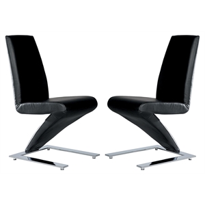Pemberly Row Faux Leather Z Dining Chair in Black (Set of 2)