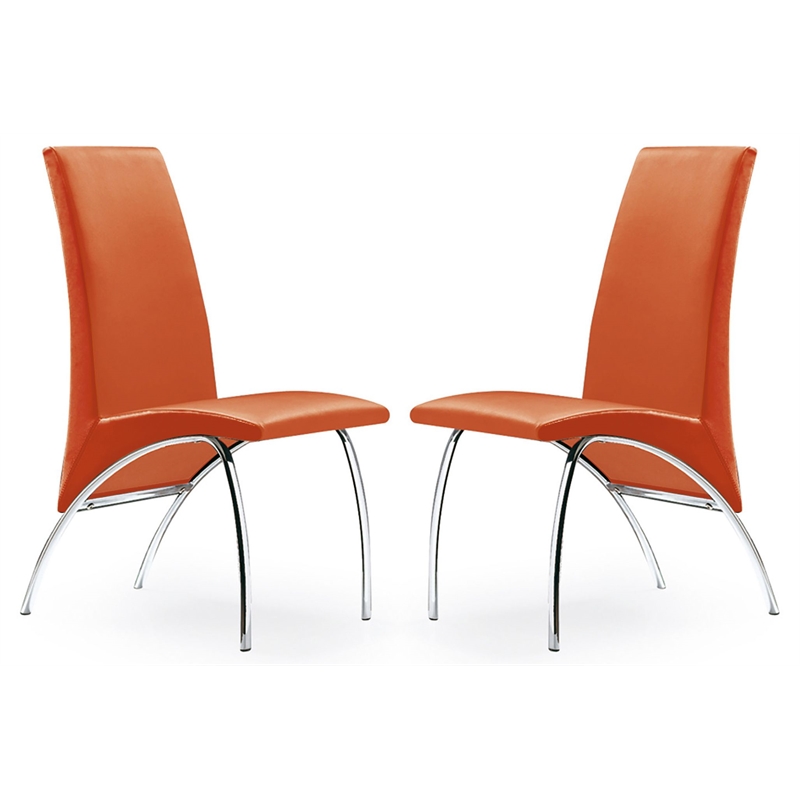 Pemberly Row Faux Leather Dining Chair in Orange (Set of 2)