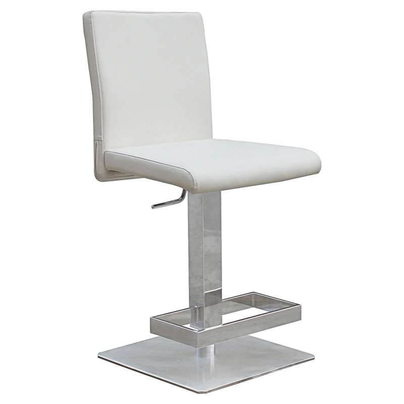 Pemberly Row Faux Leather Adjustable Bar Stool in White