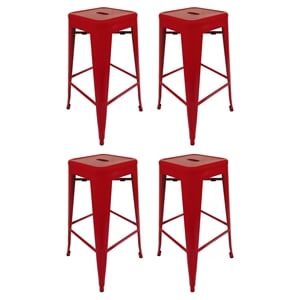 Pemberly Row 30&quot Contemporary Metal Stool with Tapered Legs in Red (Set of 4)
