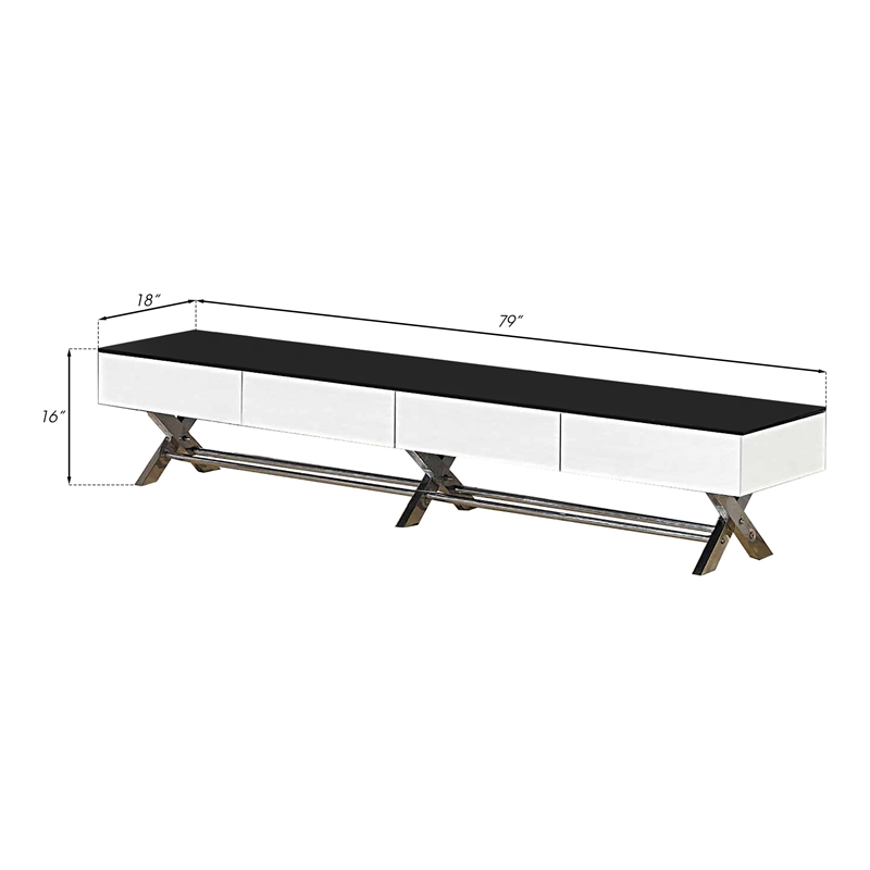 Pemberly Row Wood TV Stand with X Leg in White and Black