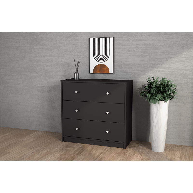 Pemberly Row Traditional 3-Drawer Engineered Wood Chest in Black