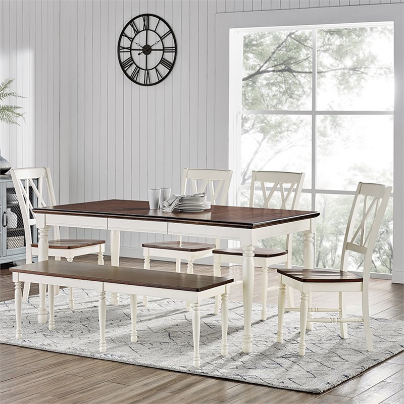 Pemberly Row 6-Piece Wood Butterfly Leaf Dining Set in Rubbed White/Rich Cherry
