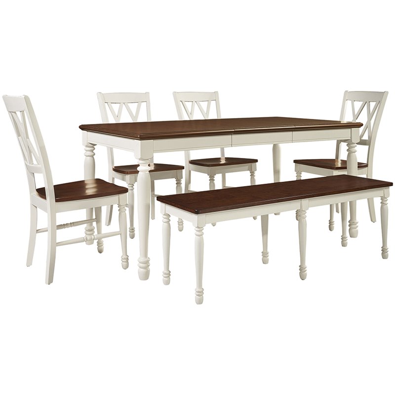 Pemberly Row 6-Piece Wood Butterfly Leaf Dining Set in Rubbed White/Rich Cherry
