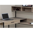 Pemberly Row Mid-Century Wood/Metal L-Shaped Computer Desk in Taupe Gray /Black