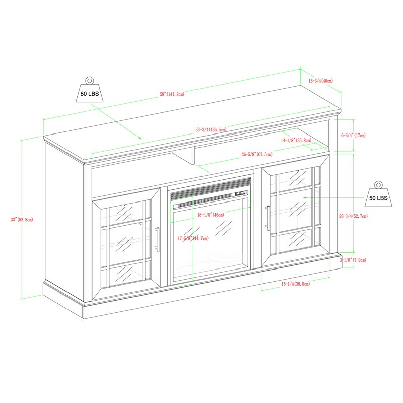 Pemberly Row Transitional Wood Fireplace TV Stand for TVs up to 58