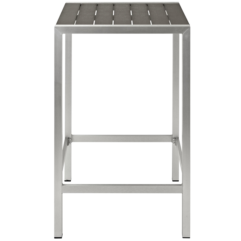 Pemberly Row Modern Aluminum Outdoor Bar Table in Silver/Gray